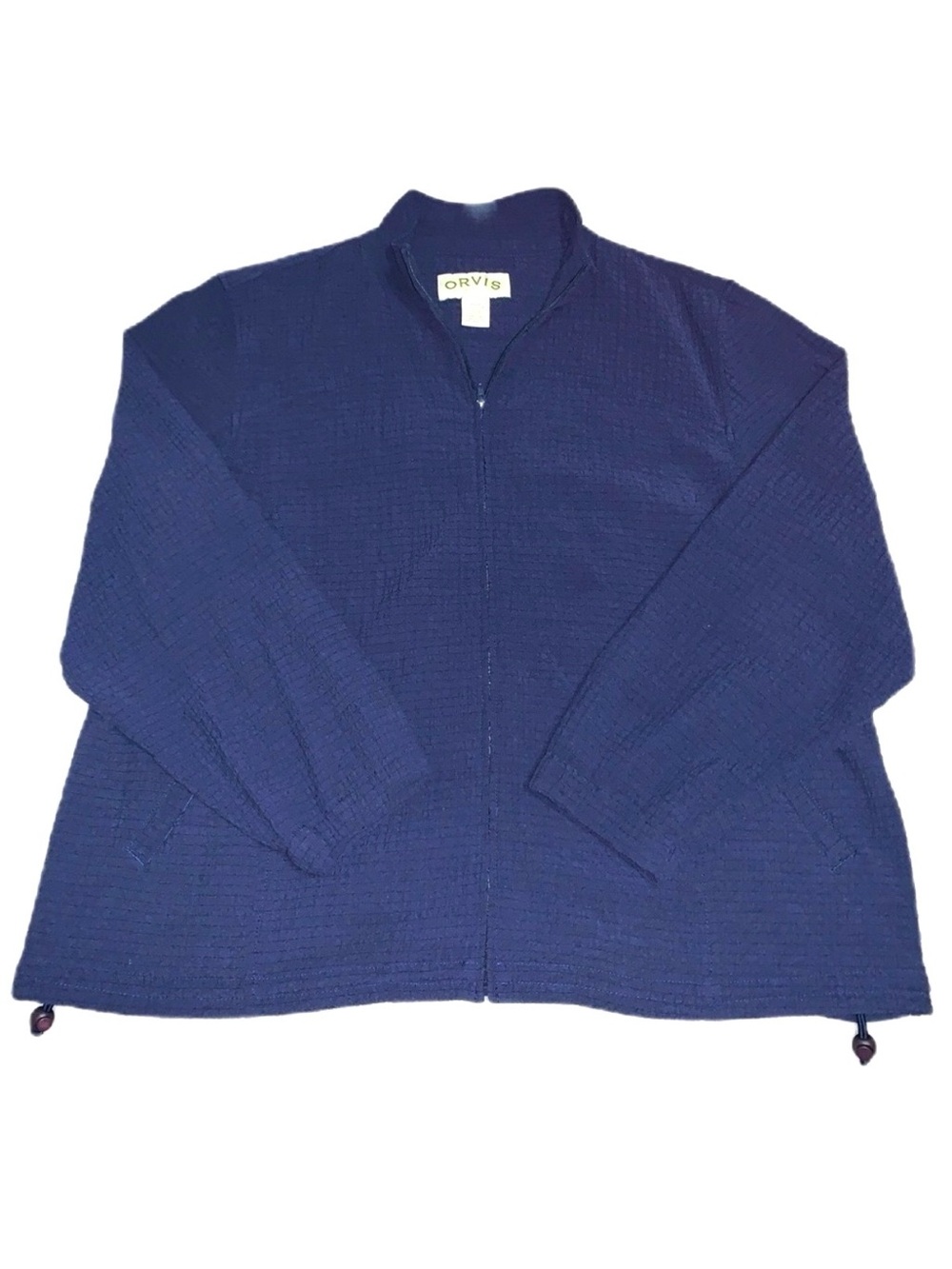 ORVIS XLP Jacket Women Crepe Textured Mock Neck Full Zip Navy Blue